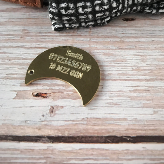 Brass Hammered Moon Dog ID Tag