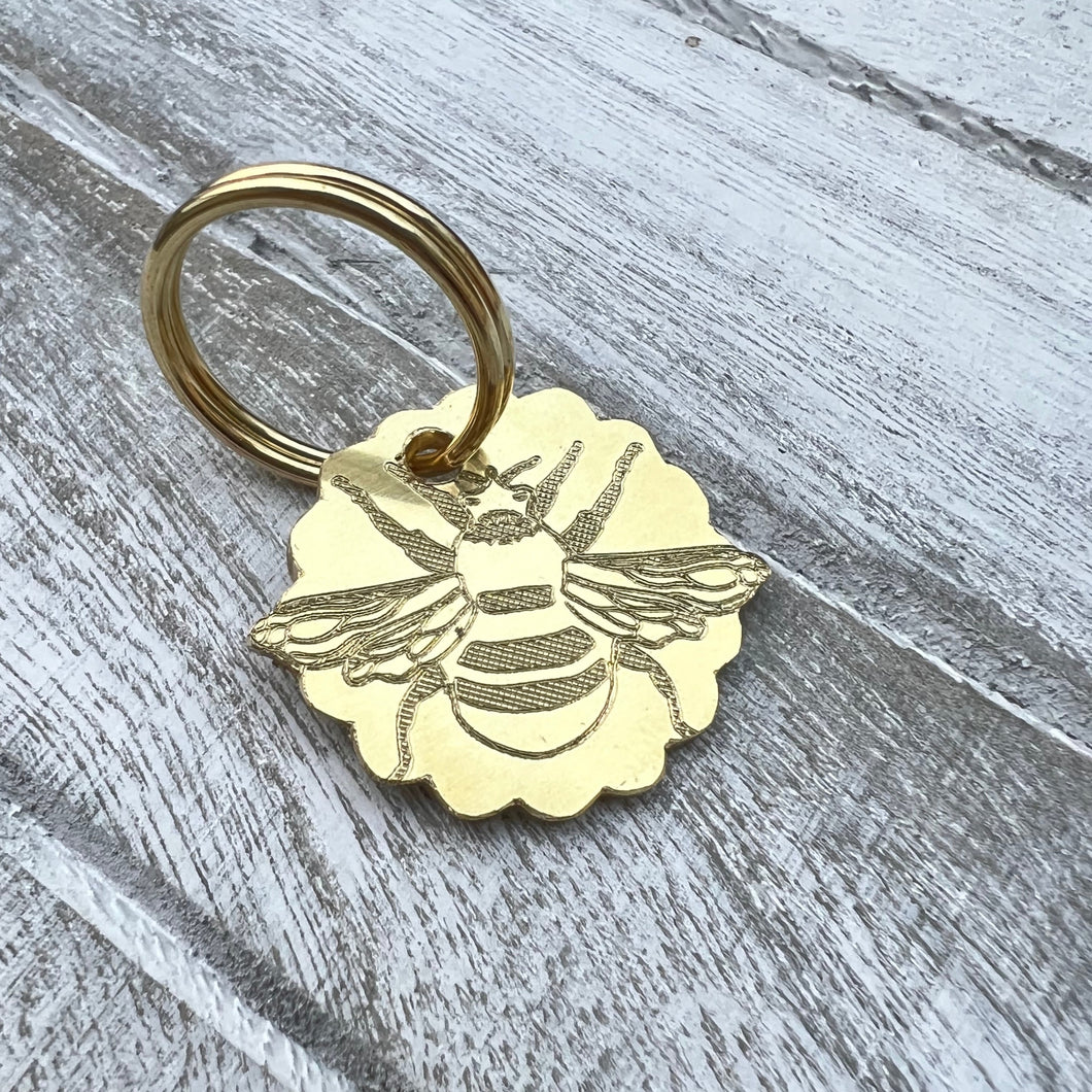 Brass Bee Flower Dog ID Name Tag