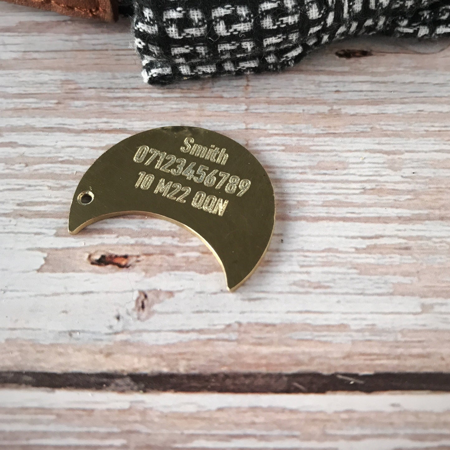 Brass Hammered Moon Dog ID Tag