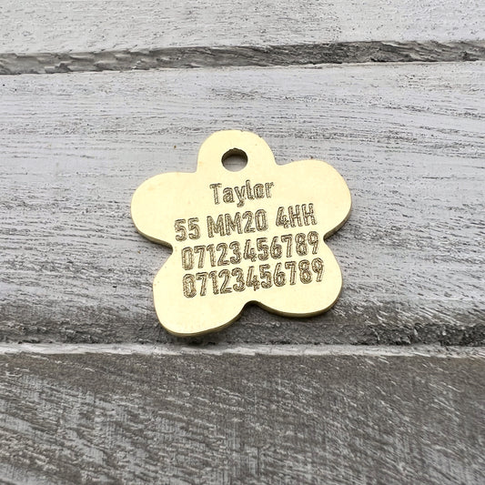 Blossom Flower Brass Dog ID Tag
