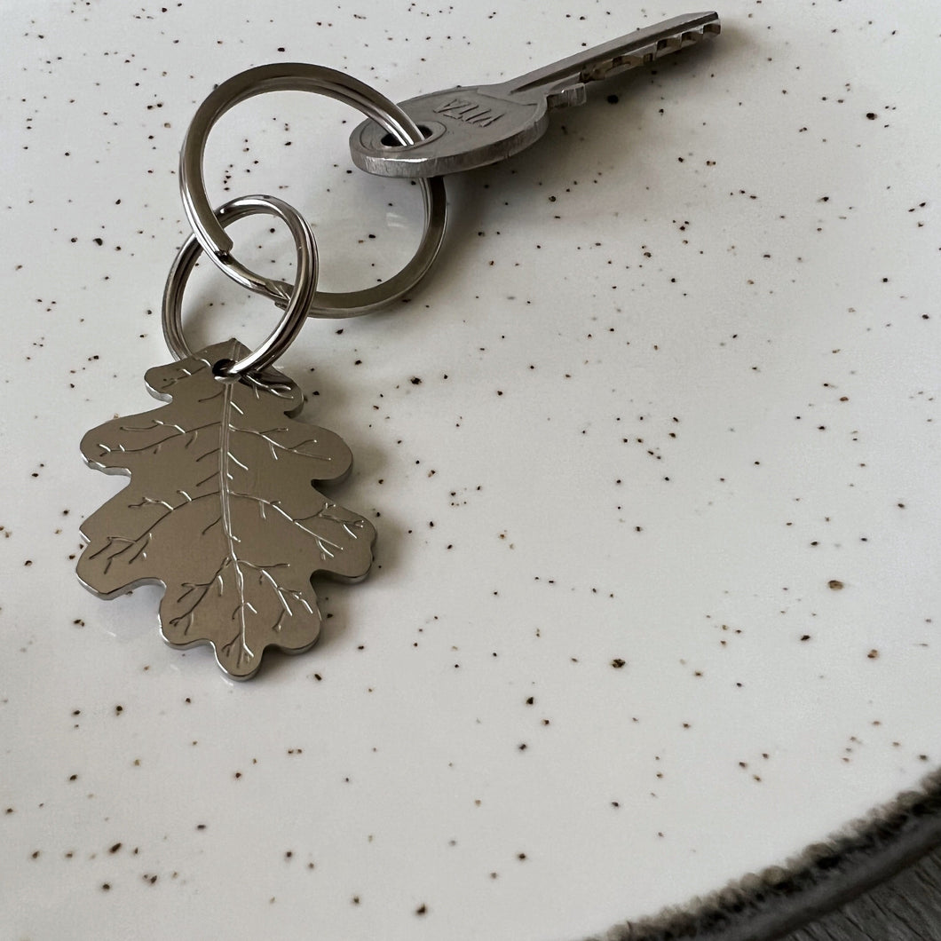 Stainless Steel Oak Leaf Keyring