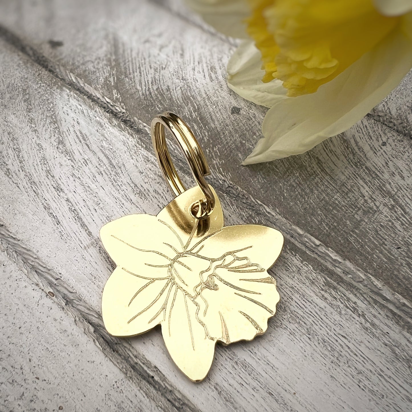 Daffodil Flower Brass Dog ID Tag