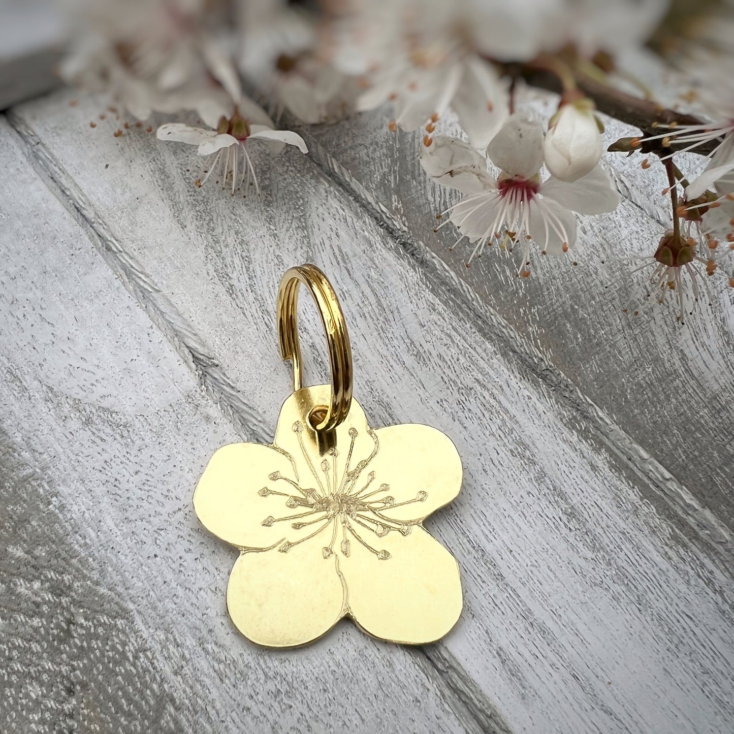 Blossom Flower Brass Dog ID Tag