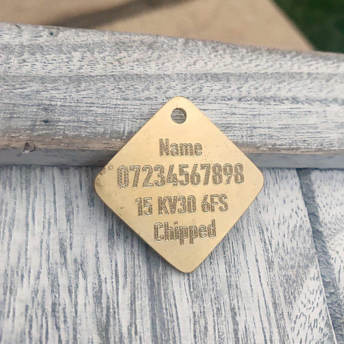 Brass Diamond Dog ID Tag