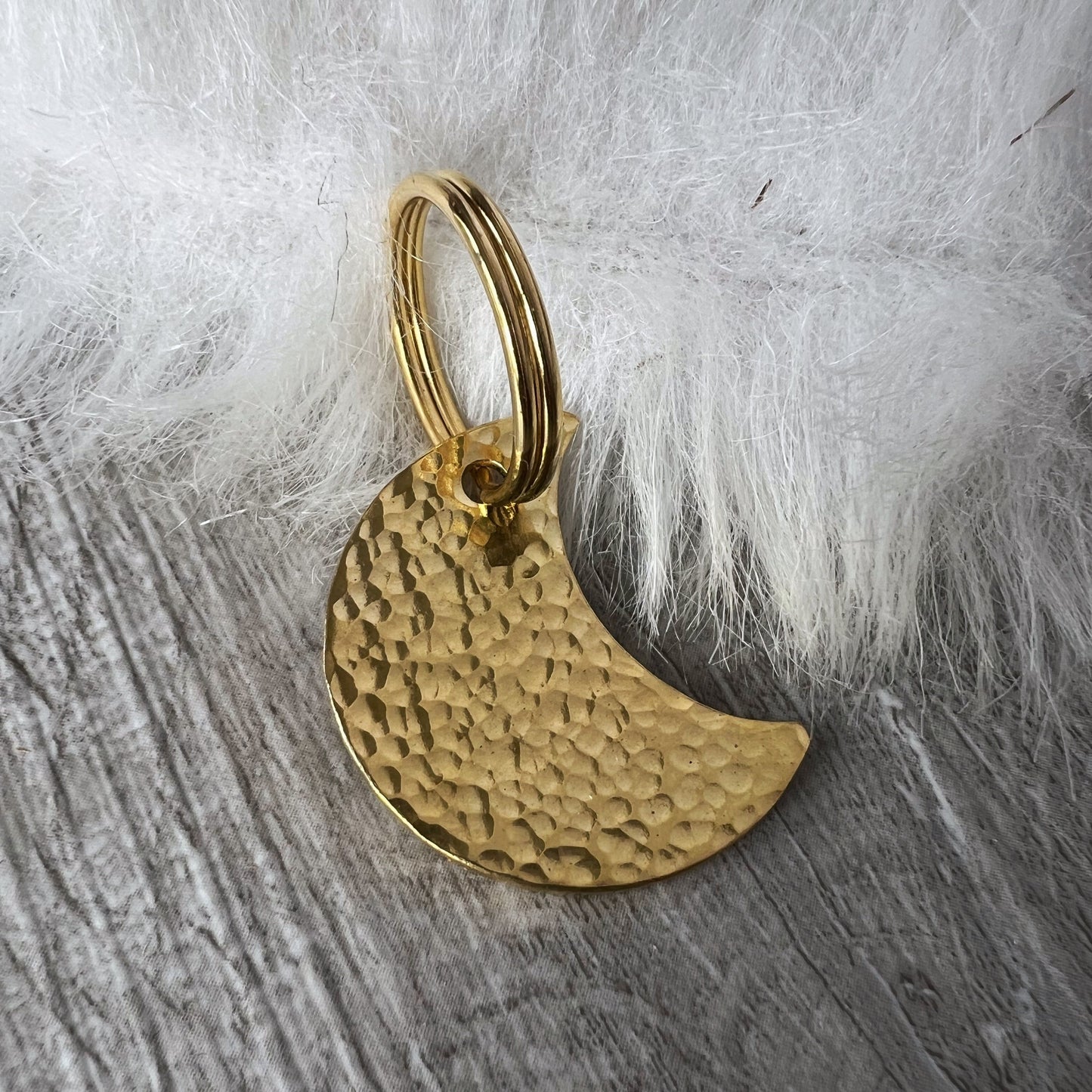Brass Hammered Moon Dog ID Tag