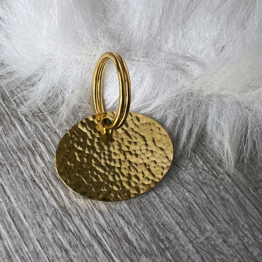 Brass Oval Hammered Dog ID Tag