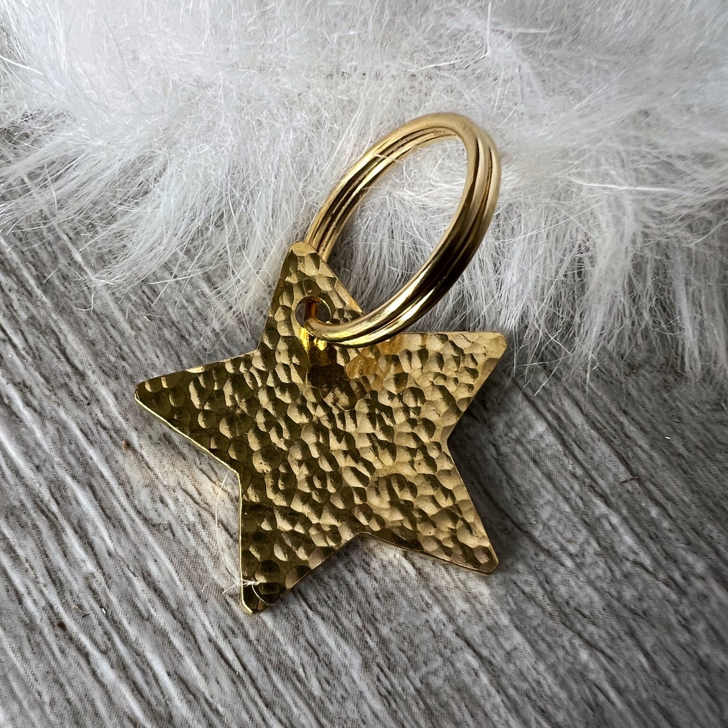Hammered Brass Star Dog ID Tag