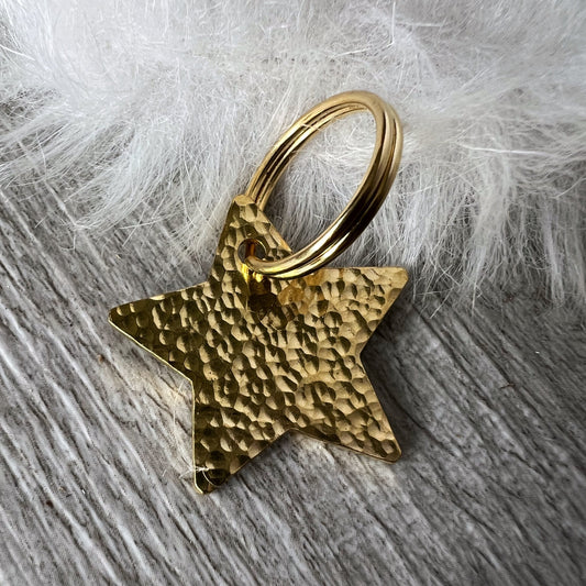 Hammered Brass Star Dog ID Tag