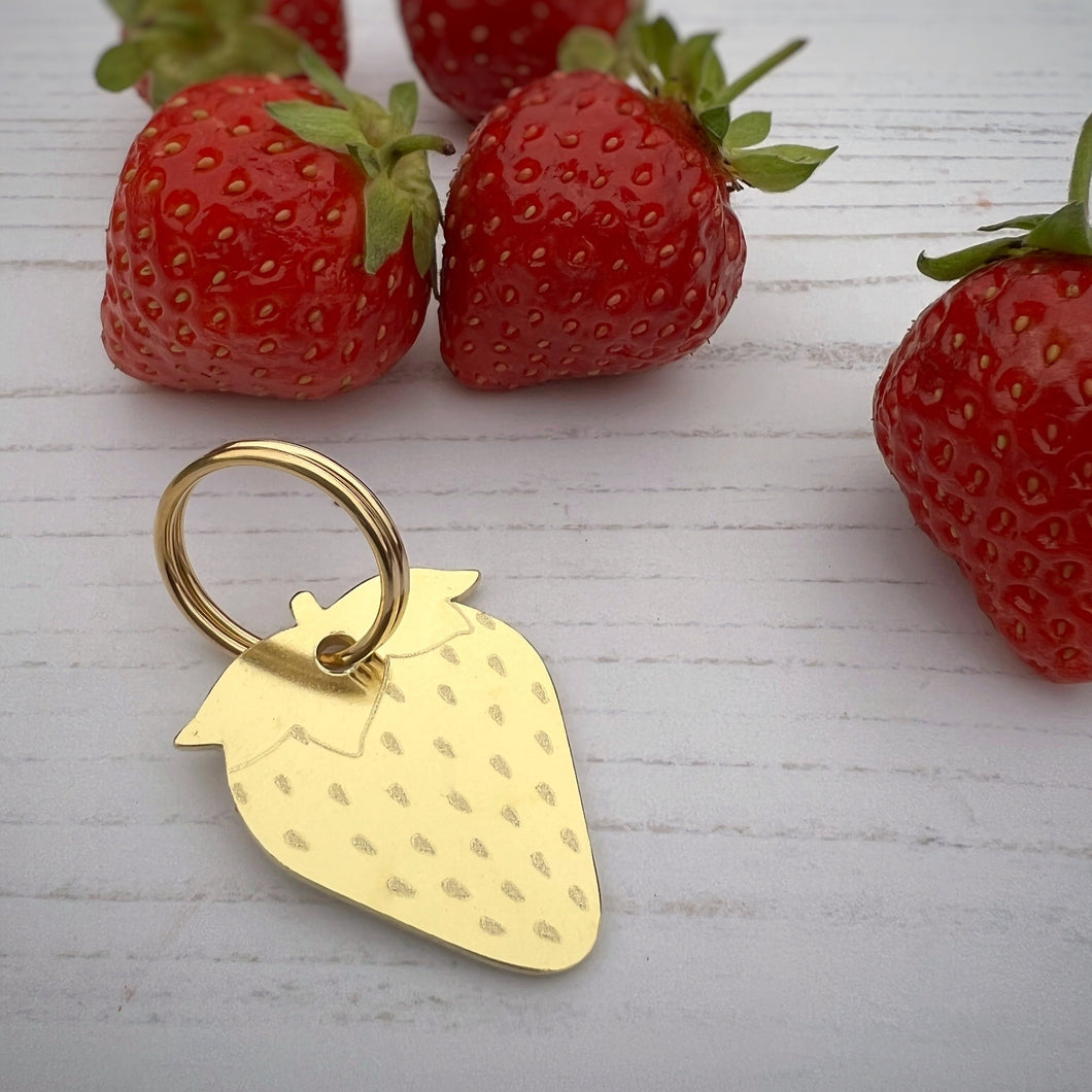 Brass Strawberry Dog ID Tag